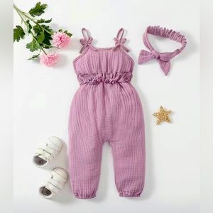 Baby Girls Jumpsuits Overalls & Headband Set 6-9 months.